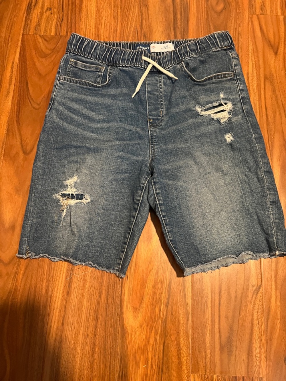 Old Navy Boys Distressed Drawstring Denim Shorts - Medium Blue